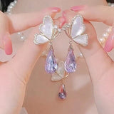 Graduation Gift New Arrival Earrings Fashion Metal Trendy Water Drop Women Simple Fairy Butterfly Elegant Purple Female Jewelry