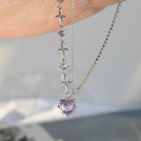 Cifeeo Y2k Pink Crystal Peach Heart Pendant Necklace For Women Egirl Sweet Cool Clavicle Chain Necklace Aesthetic Jewelry Party Gifts