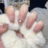 Cifeeo （Handmade Manicures）10 PCS Luxurious French Nude Diamond Heart Hand-Customized Fake Nail Temperament Is White And Clear