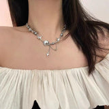 Cifeeo New Design Exquisite Star Geometric Crystal Chains Choker Necklaces Korean Fashion Shiny Jewelry For Women Anniversary Wedding