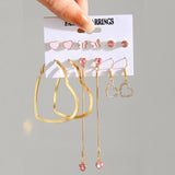 Cifeeo 6pcs/set Snake Butterfly Earrings Set For Women Girls Vintage Metal Silver Plated Rhinestones Heart Drop Earrings Jewelry Gift