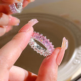 Cifeeo Pink Crystal Heart Bowknot Rings For Women Girls Y2k Kpop Sweet Cool Open Finger Rings Party Fashion Jewelry Gifts 2023 New