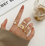 7pcs Sample Jewelry Rings Set Hot Selling Metal Alloy Hollow Round Opening Women Finger Ring For Girl Lady Party Wedding Gifts