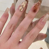 Cifeeo （Handmade Manicures)10 PCSBursting champagne, hand-worn nails, fine shimmering diamonds, long nails, temperament, nail art