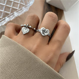 Cifeeo 2023 New Rings Individuality Baroque Vintage Hit Colour Love Heart Metal Gothic Rings For Women Girls Party Jewelry Accessories