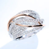 Cifeeo  Plated Interwoven Mesh Inlaid Zircon Ring For Woman Engagement Double Layer Cross Rings Alloy Ladies Jewellery