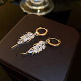 Cifeeo New Fashion Fine 14K Real Gold Plated Zircon Leaves Drop Earrings for Women Girl Temperament Jewelry AAA Zircon Buckle Type Gift