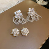 Cifeeo New Arrival Stud Earrings Fashion Round Crystal Women Trendy Pearl Flower Crystal Tassel Earrings Female Trendy Jewelry