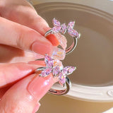 Cifeeo Pink Crystal Heart Bowknot Rings For Women Girls Y2k Kpop Sweet Cool Open Finger Rings Party Fashion Jewelry Gifts 2023 New