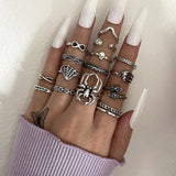 Cifeeo 3-16PC Fashion Ring Sets For Women Vintage Punk Gothic Finger Jewelry Fine Jewelry  Boys Girls Party Gifts