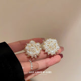 Cifeeo New Arrival Stud Earrings Fashion Round Crystal Women Trendy Pearl Flower Crystal Tassel Earrings Female Trendy Jewelry