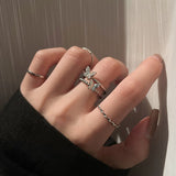 Cifeeo Vintage Silver Color Heart Rings Set For Women Punk Skull Rose Letter Finger Rings Geometric Fashion Hollow Ring Party Jewelry