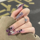 Cifeeo （Handmade Manicures）10 PCS Handmade Fake Nail Patch Finished Autumn Dream Nebula Purple Butterfly Fairy Gentle