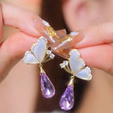 Graduation Gift New Arrival Earrings Fashion Metal Trendy Water Drop Women Simple Fairy Butterfly Elegant Purple Female Jewelry