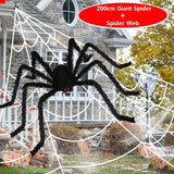 Cifeeo  150/200Cm Black Scary Giant Spider With Huge Spider Web Halloween Decoration Props Haunted House Indoor Outdoor Giant Decoration