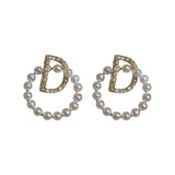 Cifeeo New Arrival Stud Earrings  Letter Pearl Women Letter D Circle Earrings Korea Simple Earrings Fashion Versatile Cute Jewelry