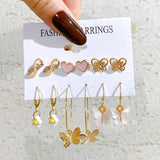 Cifeeo 6pcs/set Snake Butterfly Earrings Set For Women Girls Vintage Metal Silver Plated Rhinestones Heart Drop Earrings Jewelry Gift