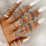 Cifeeo Geometric silver color snake leaf rings set for women punk fashion letter heart Finger Rings 25pcs/set Party Jewelry