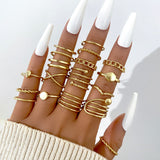 Cifeeo 23pcs set gold color rings Hollow Flower Butterfly Star Ring for women boho vintage geometric chain Finger rings party Jewelry