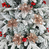 Christmas Gift 5Pcs Glitter Artifical Christmas Flowers Christmas Tree Decorations For Home Fake Flowers Xmas Ornaments New Year Decor