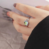 Cifeeo Vintage Silver Metal Irregular Opal Ring For Women Man Couple Opening Y2k Aesthetic Jewelry Items Halloween