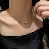 Cifeeo Trendy Fine 14K Real Gold Plated Green Crystal Flowers Pendant Chain Necklace for Women Girl Korean Fashion Jewelry AAA Zirconia