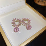 Cifeeo South Korea's Exquisite New Square Love Pink Earrings Simple Temperament Fashion Versatile Earrings Women's Jewelry