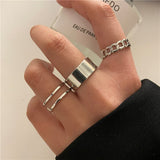 Cifeeo Vintage Silver Color Heart Rings Set For Women Punk Skull Rose Letter Finger Rings Geometric Fashion Hollow Ring Party Jewelry