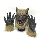 Cifeeo  Halloween Rubber Wolf Head Mask Gloves Werewolf Cosplay Costume Set Latex Masquerade Party Scary Decoration Festival Horror Prop