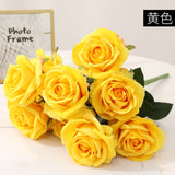 Simulation of 10 Dole Roses Silk Fake Artificial Flowers Home Living Room Dining Table Wedding Decoration High Quality Yellow