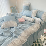 Cifeeo Pleated Floral Bedding Set Cute Ruffles Duvet Cover Bed Sheet Set Fashion Soft Bed Linen Pillowcase Queen King Size Bedspreads