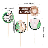 Cifeeo  Wild Amimals Cake Topper Safari Jungle Animal Cake Flag Palm Leaves Boy Girl Birthday Party Decoration Kid Forest Party Supplies