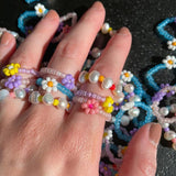 Cifeeo New Cute Transparent Resin Acrylic Handmade Beaded Rhinestone Colourful Geometric Square Round Rings for Women Y2k Jewelry Party