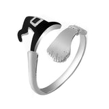 Cifeeo Personality Simple Broom Witch Ring Silver Color Separation Open Ring Personality Fashion Silver Hand Jewelry Adjustable