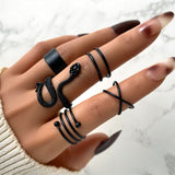 Cifeeo 11pcs/set Punk Geometric Black Rings Set For Women Vintage Animal Snake Butterfly Cross Finger Rings Set Party Jewelry Gifts