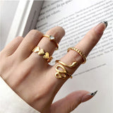 Cifeeo Boho Gold Color Snake Rings Set For Women Vintage Geometric Cross Heart Butterfly Rings Female Finger Rings Trendy Jewelry Gifts