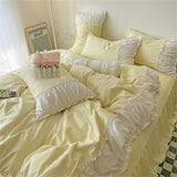 Cifeeo Pleated Floral Bedding Set Cute Ruffles Duvet Cover Bed Sheet Set Fashion Soft Bed Linen Pillowcase Queen King Size Bedspreads