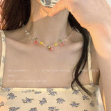 Cifeeo New Korea Summer Lovely Colorful Flowers Daisy Transparent Crystal Beading Strand Short Choker Necklace for Women