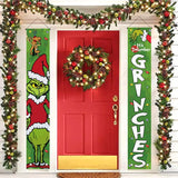 Cifeeo  Christmas Door Garlands Wall Pendants Happy New Year 2023 Couplet Curtain Green Water Ghost Xmas Couplet Merry Christmas Decor