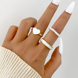Cifeeo Boho Pink Butterfly Heart Wave Ring Set For Women Vintage Metal Gold Color Rhinestone Finger Rings 8pcs/set Party Jewelry Gifts