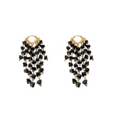 Back to school New Korean Black Crystal Tassel Geometric Ear Buckle Fashion Temperament Long Simple Earrings Women's Jewelry