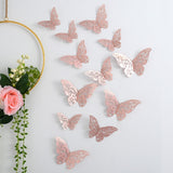 Back To School 12pcs Wall Stickers 3D Hollow Rosegold Butterfly Decorative Sticker for Home Living Room Bedroom Kids Room Wall Wedding Decor