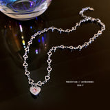 Cifeeo Retro Silver Color Y2k Pendant Necklaces For Women Korean Shiny Zircon Crystal Heart Clavicle Necklace Aesthetic Jewelry Gifts
