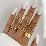 Cifeeo Boho Gold Color Snake Rings Set For Women Vintage Geometric Cross Heart Butterfly Rings Female Finger Rings Trendy Jewelry Gifts
