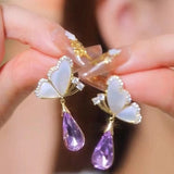Graduation Gift New Arrival Earrings Fashion Metal Trendy Water Drop Women Simple Fairy Butterfly Elegant Purple Female Jewelry