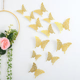 Back To School 12pcs Wall Stickers 3D Hollow Rosegold Butterfly Decorative Sticker for Home Living Room Bedroom Kids Room Wall Wedding Decor