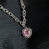 Cifeeo Retro Silver Color Y2k Pendant Necklaces For Women Korean Shiny Zircon Crystal Heart Clavicle Necklace Aesthetic Jewelry Gifts
