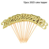 Christmas Gift 4/12Pcs 2023 Cake Topper New Year 2023 Toothpick Happy New Year 2023Party Decoration Supplies Cake Toppers Christmas Cake Decor