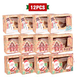 Christmas Gift 3/6/9/12Pcs Kraft Paper Candy Boxes Merry Christmas Cookie Gift Box Clear Window Packaging Bag Party Favor New Year Decoration