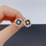 Graduation Gift New Arrival Stud Earrings Fashion Metal Women Classic Black Petal Earrings Trendy Korean Elegant Flower Jewelry